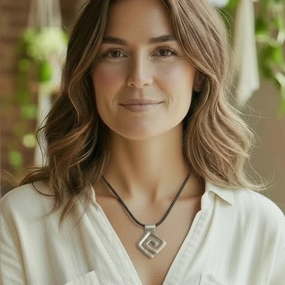 Sterling Silver 925 Greek Key Spiral Pendant Necklace - Picture 5 of 6